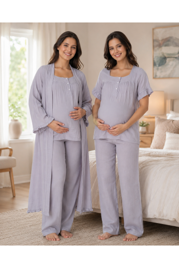 Effort Gri Müslin Kumaş %100 Pamuk Hamile Lohusa Pijama Takımı Sabahlık 3084 Effort Gri Müslin Kumaş %100 Pamuk Hamile Lohusa Pijama Takımı Sabahlık 3084
